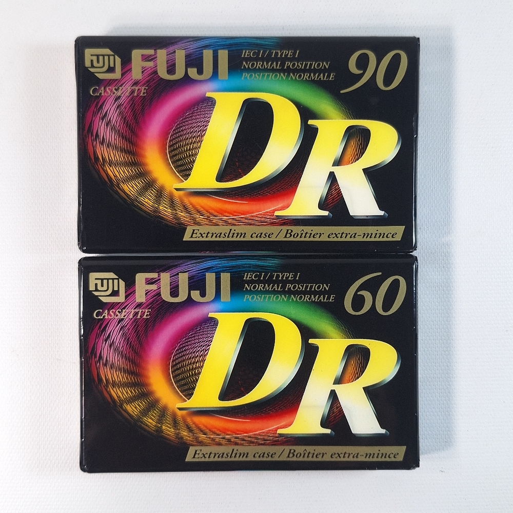 Fuji DR 90 60 Blank Audio Cassette Tapes IEC I Type I Set Of 2 New Sealed